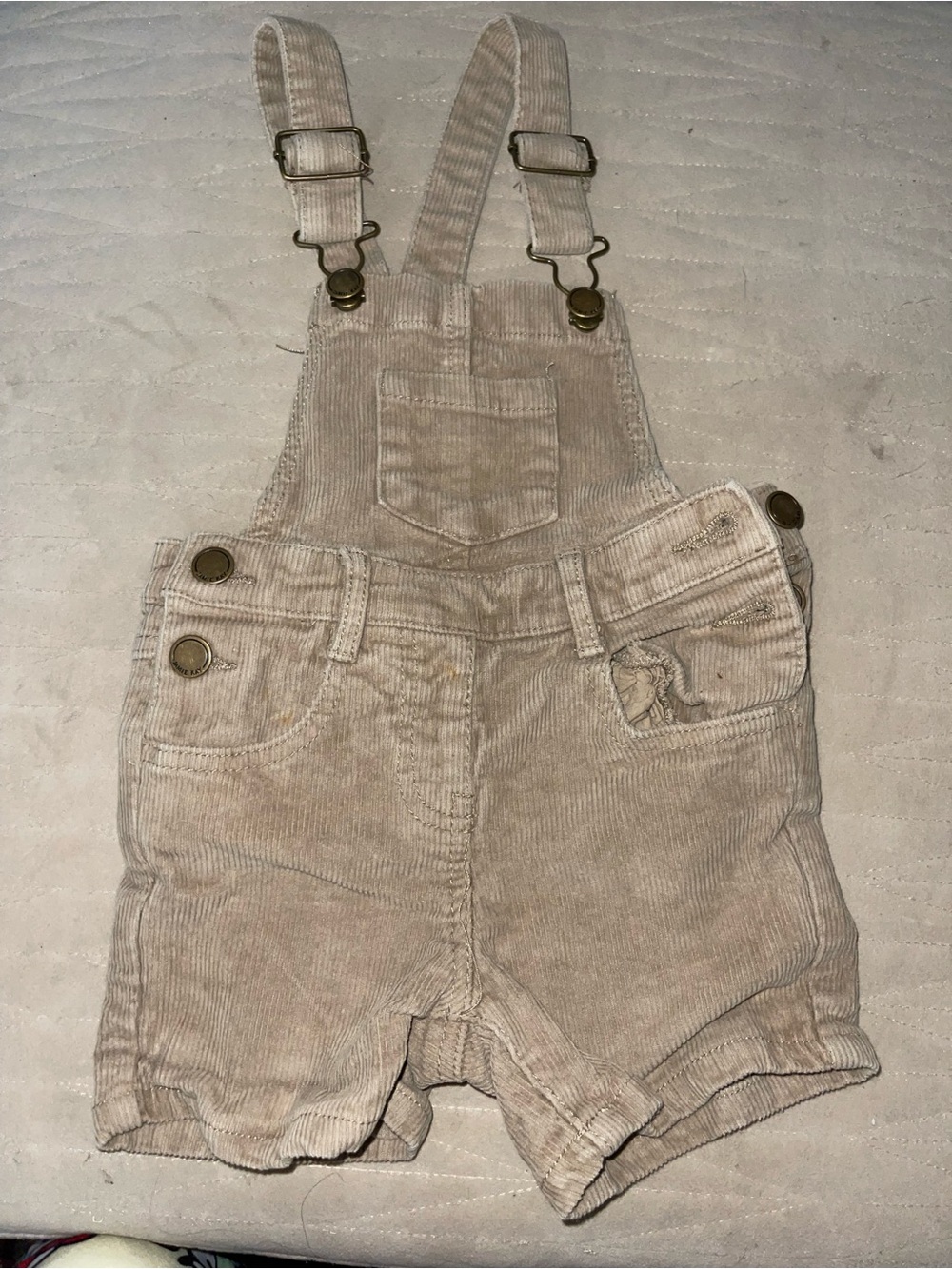 Jamie Kay Beige Corduroy Short Overalls